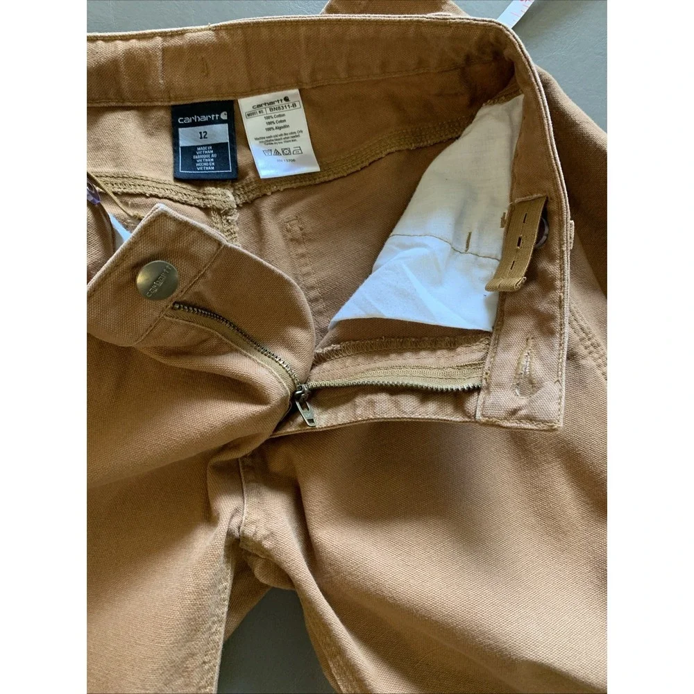 Carhartt Youth Size 12 Pants Carpenter Tan Brown Adjustable Waist Pockets Canvas